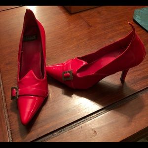 Red Patent Leather pumps.